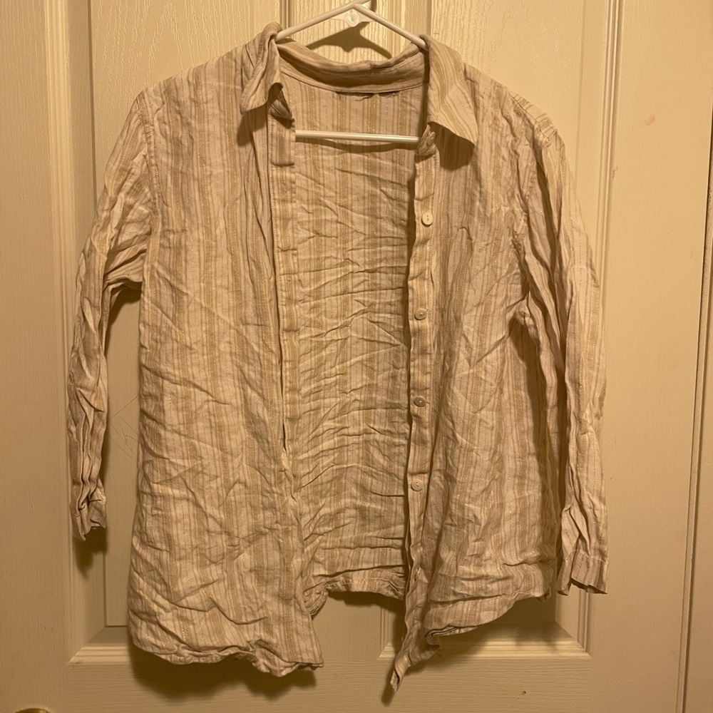 Linen shirt, tan and white size medium to small